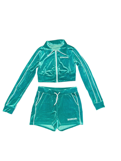 "LEGENDARY" Velour Crop Top Set- Tiffany Blue