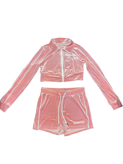 "LEGENDARY" Velour Crop Top Set- Bubble Gum